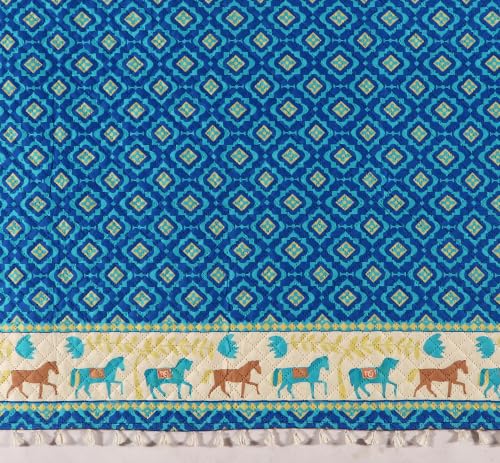 Image of Roseate Quilted Velvet Sofa Cover (2 Seater / 48 inchx27 inch) Sofa Protector for Living Room /Bedroom interiors (Blue /Harley) with Tassels