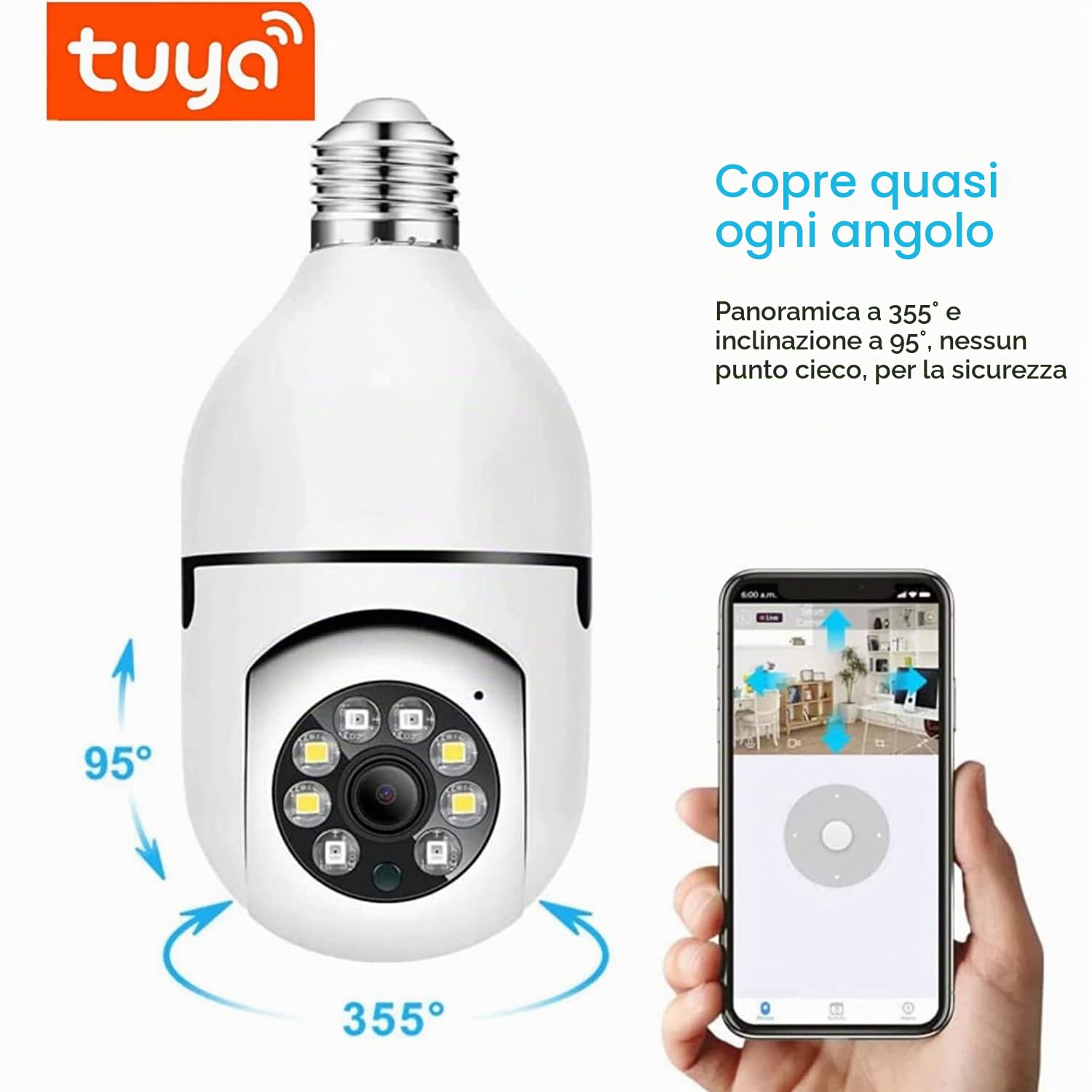 Telecamera di sicurezza della lampadina, E27 WiFi TUYA colori notturna a 360 gradi Pan/Tilt Telecamera IP panoramica,3MP 1080 P Smart Home Sorveglianza Bambini Cam Allarme Due Vie Talk Indoor Pet
