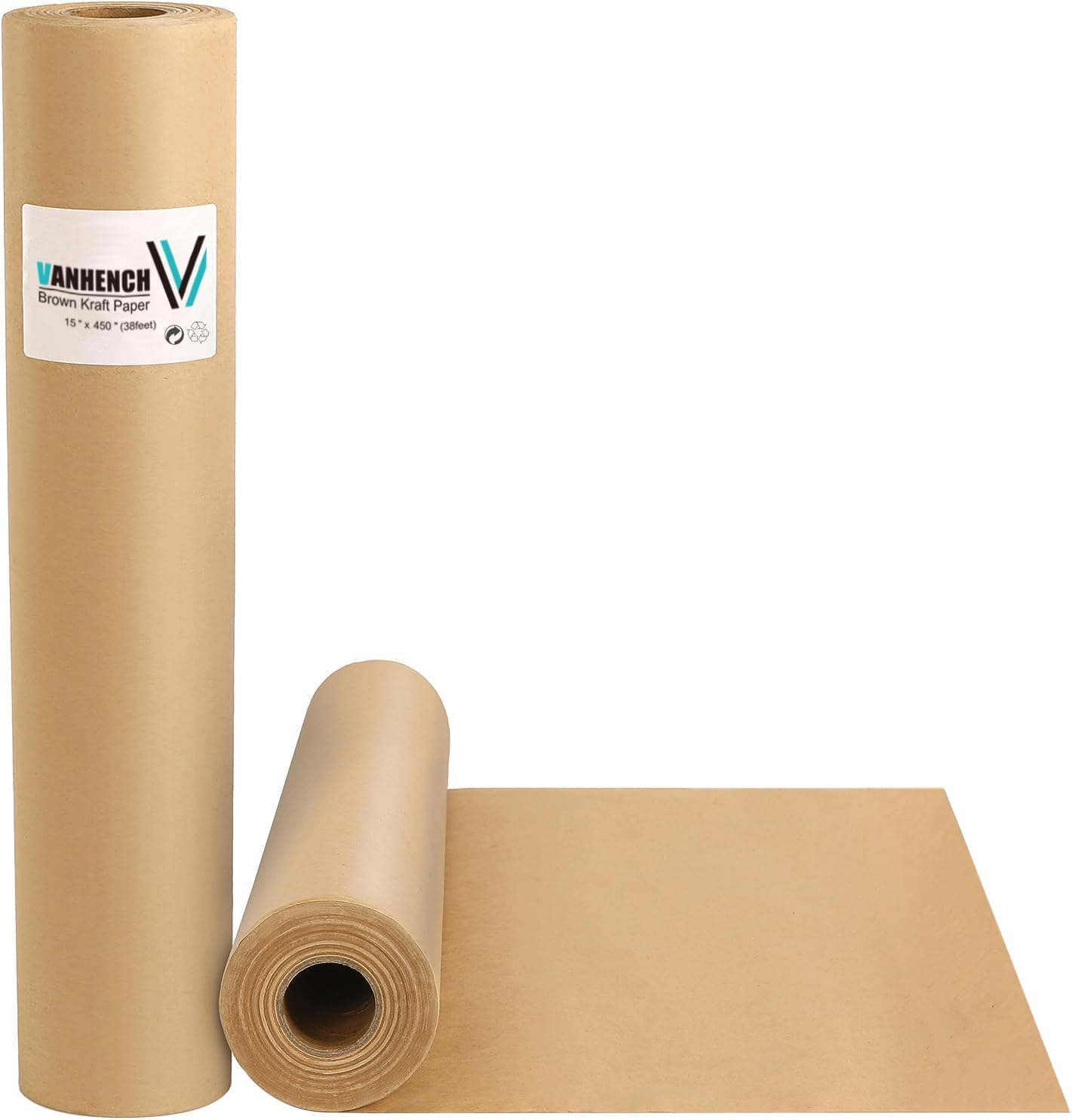 Vanhench Brown Wrapping/Packing Paper Roll 15"×450" (38') for Moving Boxes Supplies, Craft Kraft Paper Roll for Valentines Day Birthday Gift Floral Bouquet Flower, Poster Bulletin Board Paper