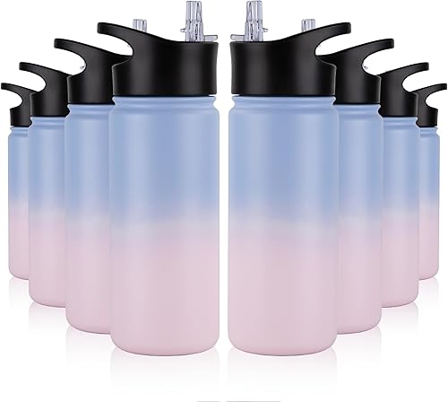 Miniatura 84 de Paquete de 8 botellas de agua deportivas de acero inoxidable con aislamiento de 32 oz, botellas de agua con tapa de pajita y tapas de boca ancha,