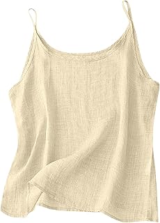 Top de espagueti para mujer, verano, algodón y lino, camiseta de tirantes ligera, informal, sexy, básica, monocolor, vintage, tirantes delgados, blusa informal para mujer, blusa de verano