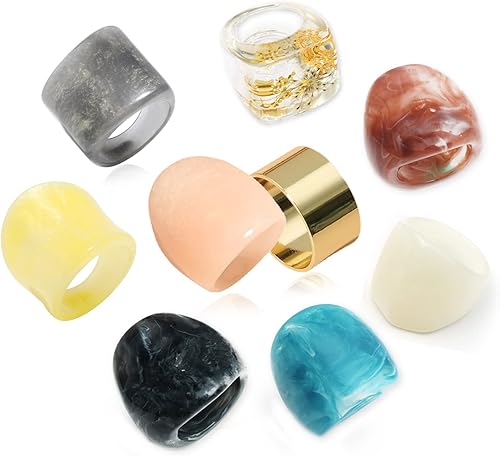 Anillos gruesos de resina, anillos de resina acrílica, anillos anchos y gruesos para nudillos, anillo de articulación apilable, retro, acrílico,