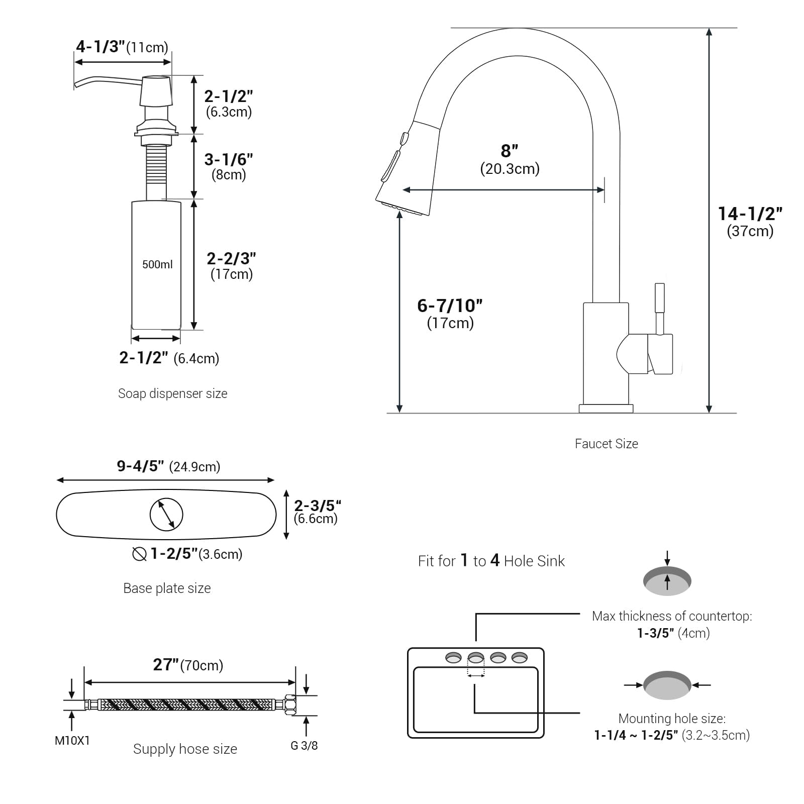 Berührungslose Küchenarmatur mit herausziehbarem Sprüher, Küchenspüle, gebürstetes Nickel, Wasserhähne mit Seifenspender, Einhand-Freisprechsensor, geeignet für 1 bis 4 Loch Spüle, Edelstahl