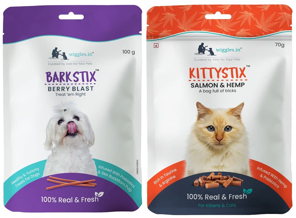 WIGGLES Dog Treats for Training & Cat Treats for Kittens Kitty, 100g & 70g - Soft Chicken Chew Stick & Tasty Salmon Training Snacks (Pack of 2) (B0B65XLR8K) Amazon Price History, Amazon Price Tracker