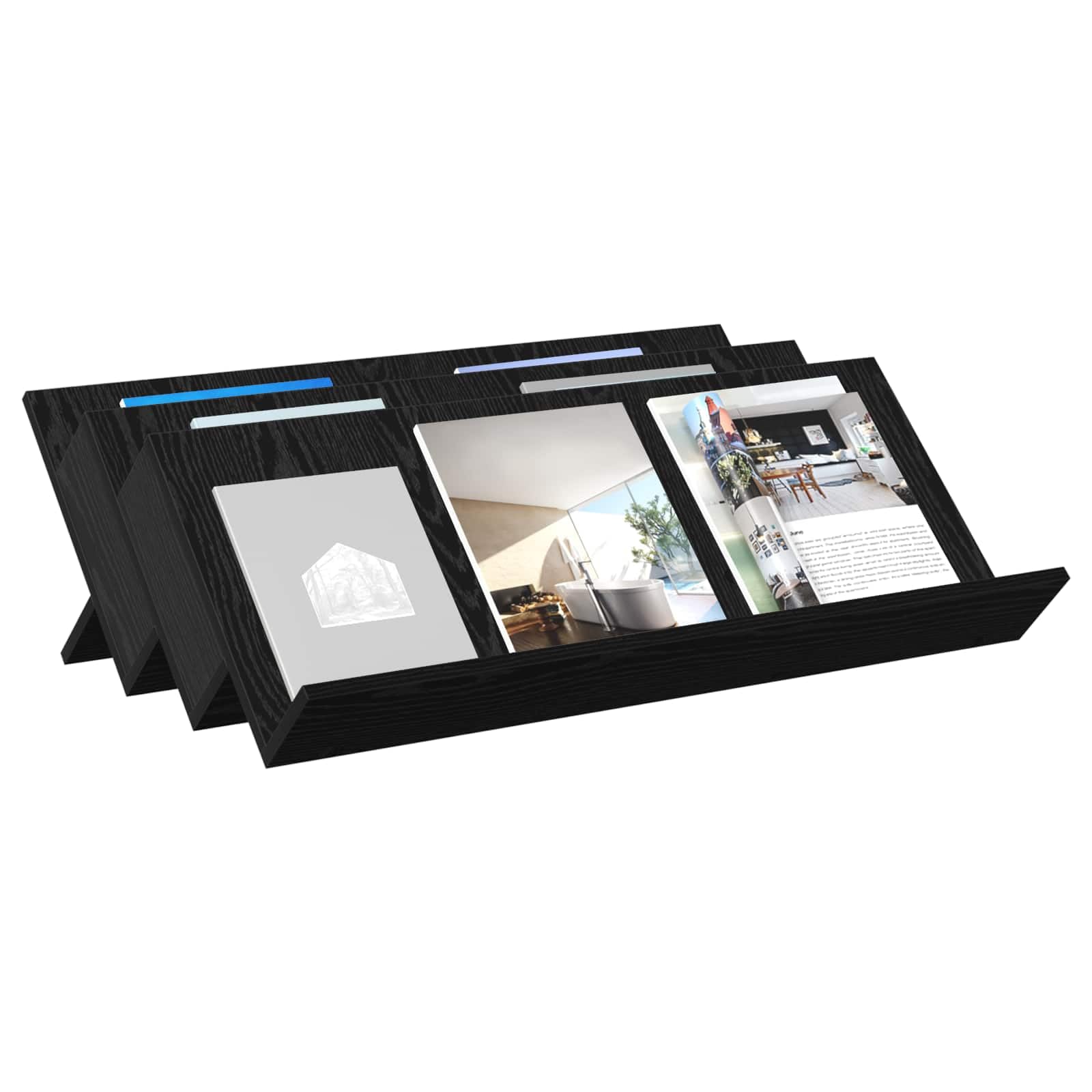 Regał na magazynek z regałem w kolorze czarnym o wyglądzie dębu, 90 x 53 x 28,5 cm, materiał drewnopochodny z 3 półkami, wszechstronne przechowywanie do salonu, biura, korytarza, kącika do