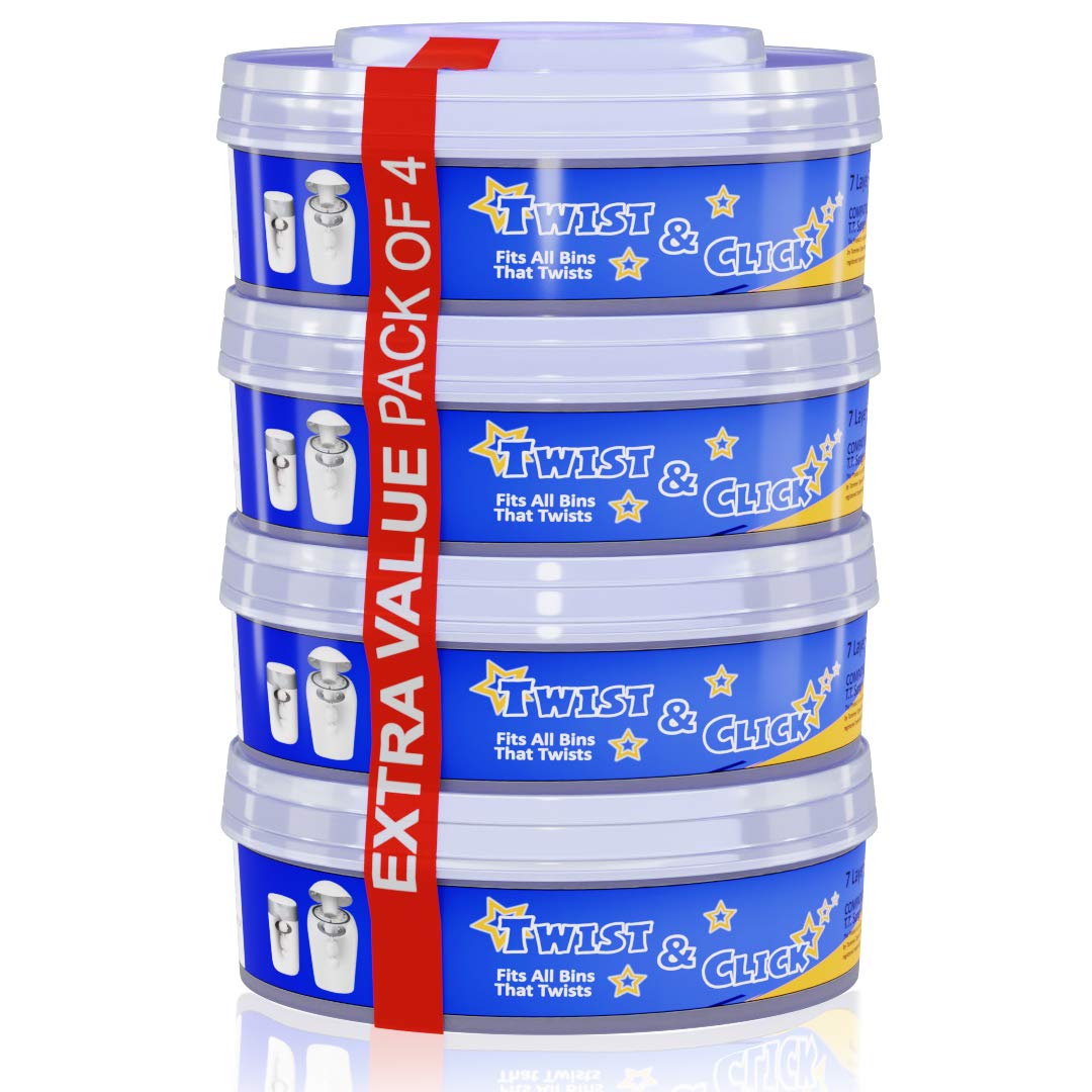 Swipply Diaper Pail Refill Bags 4 Pack Compatible with Tommee Tippee Sangenic Tec Nappy Diaper Pail Refills Twist System Extra Thick Oder Smell Blocking 7 Layers Trash Bag 1120 Count Baby Diapers Pale