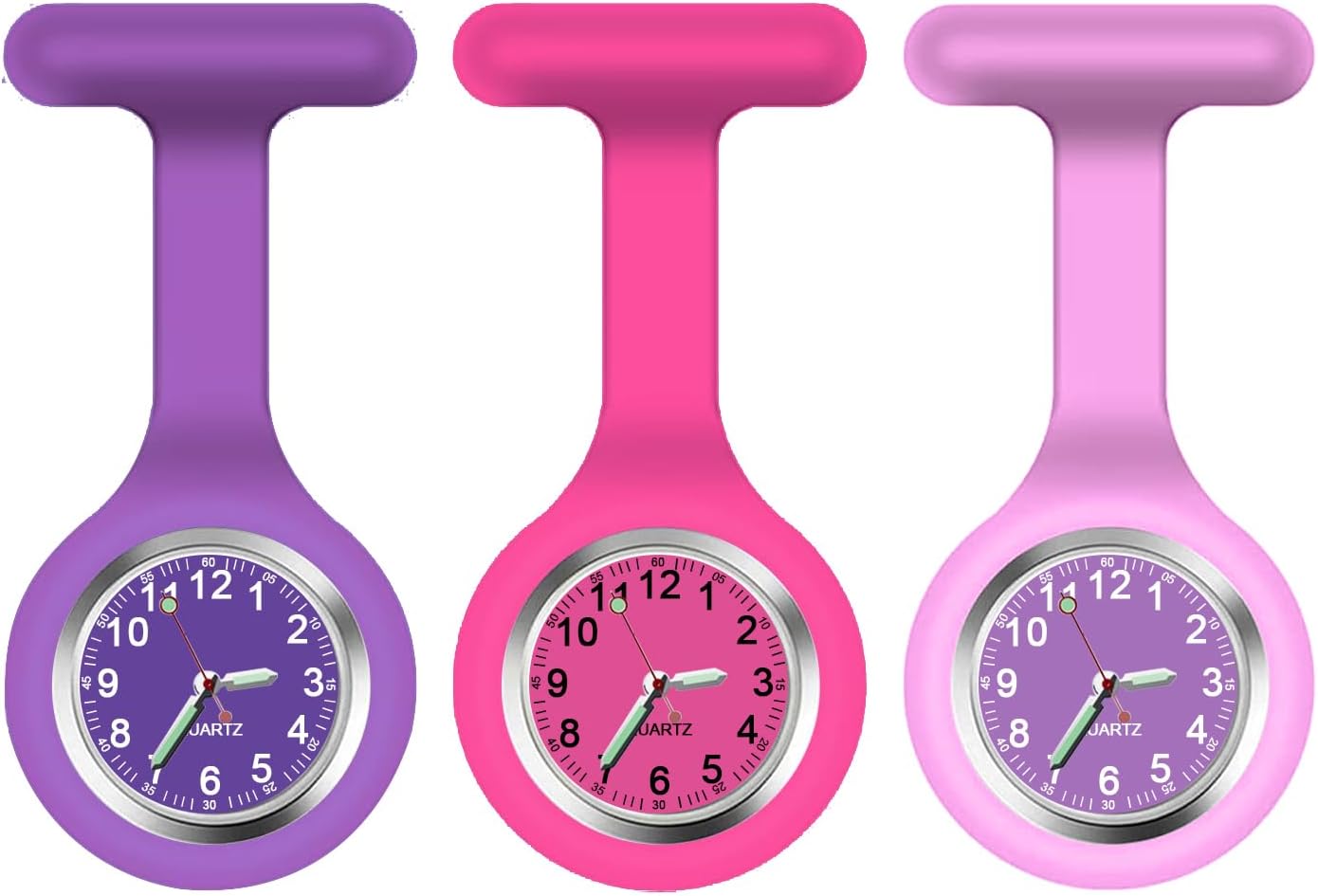 3Pack Retractable Nurse Watch for Nurses Doctors Cute Flowers Clip-on Hanging Lapel NurseWatch with Second Hand,Silicone Cover Brooch Fob Pocket Badge Reel