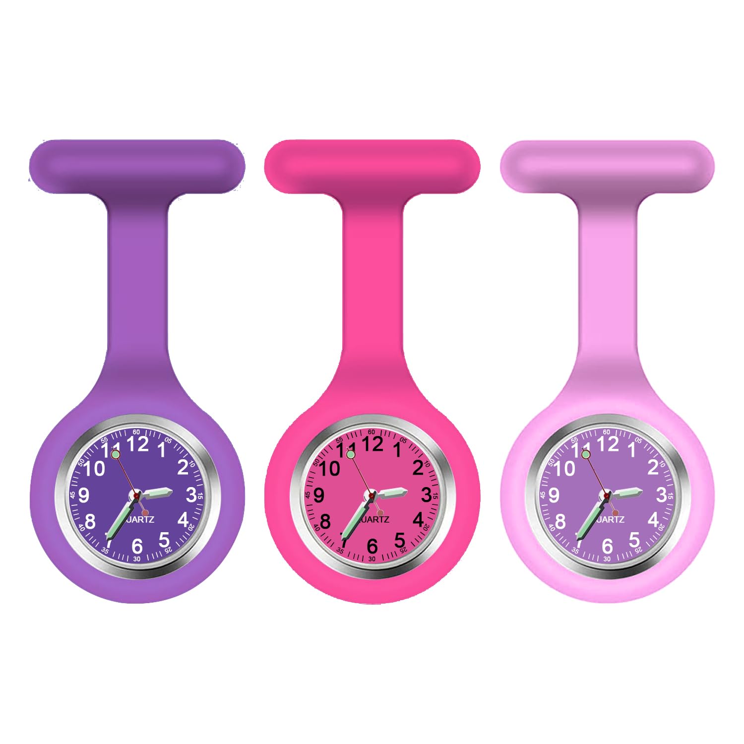 3Pack Retractable Nurse Watch for Nurses Doctors Cute Flowers Clip-on Hanging Lapel NurseWatch with Second Hand,Silicone Cover Brooch Fob Pocket Badge Reel