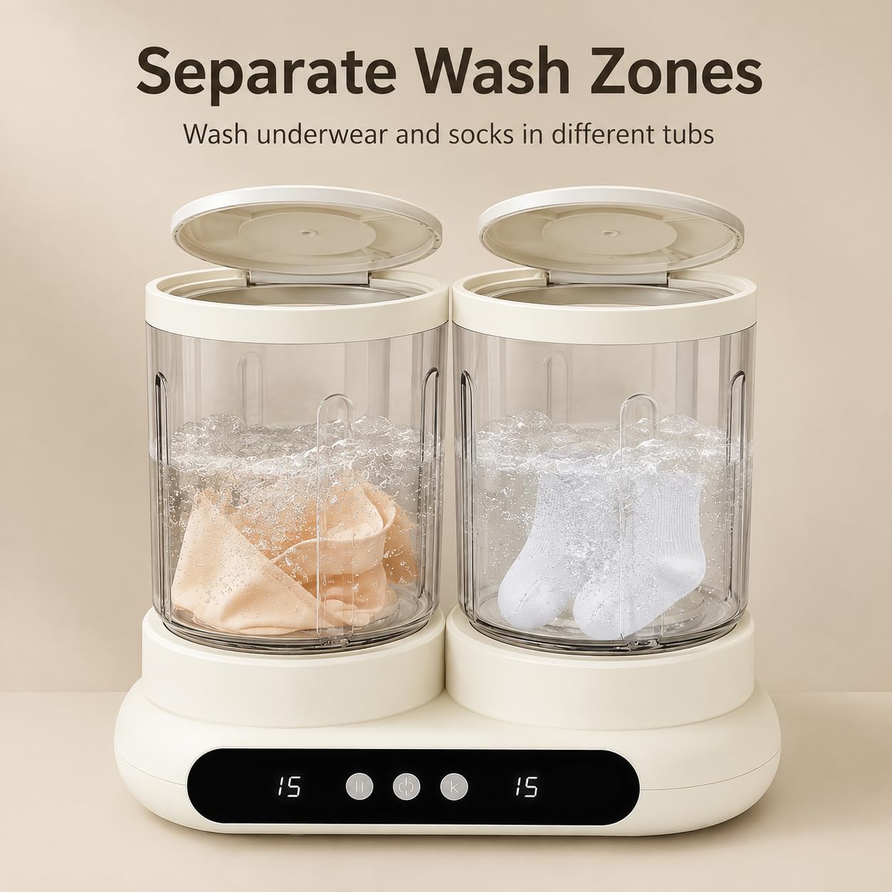 Mini pralka z podwójną wanną, 2 x 2 l, 24 W, pranie 5/15 min