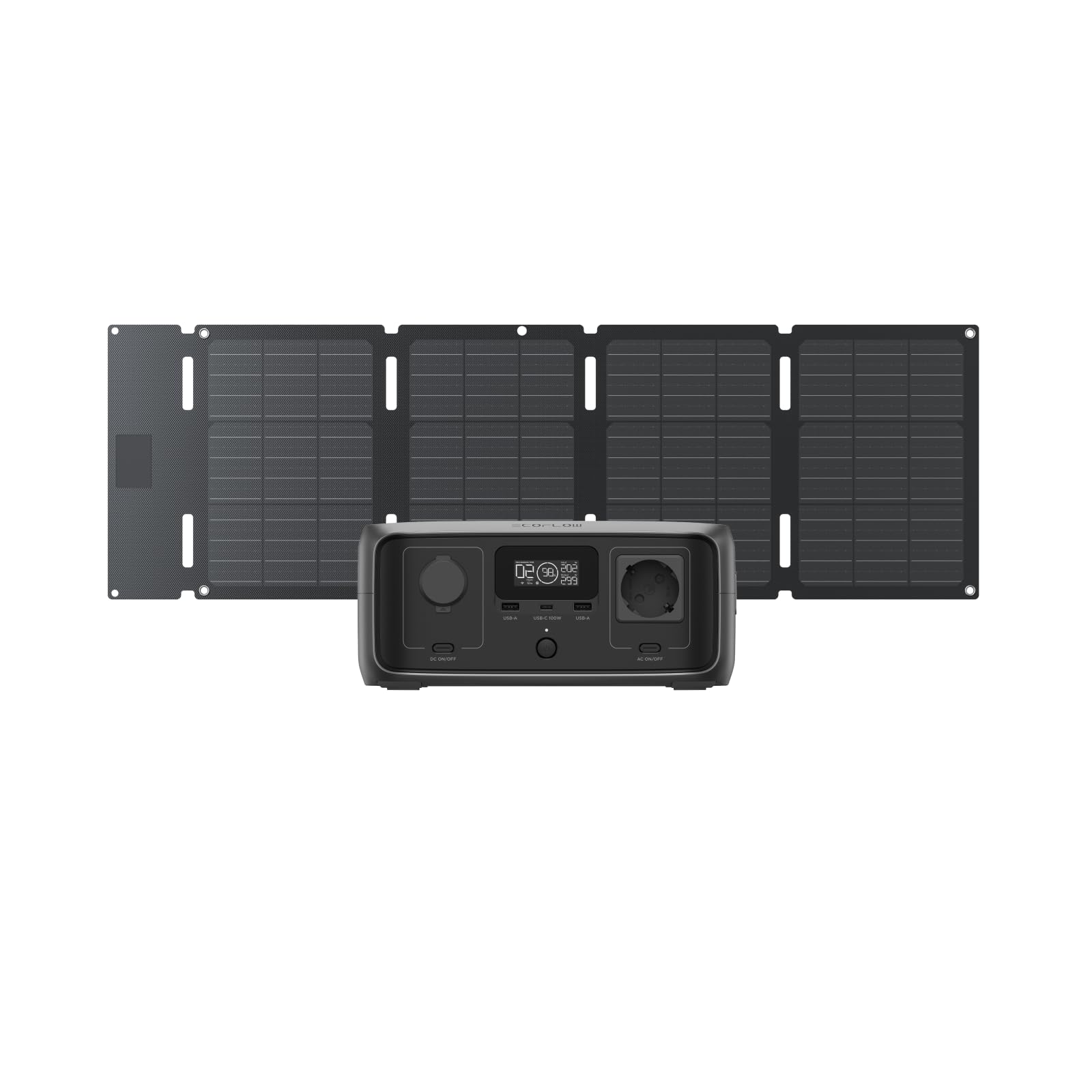Generador solar portátil EF EcoFlow RIVER 3 245 Wh con panel solar de 45 W | Batería LiFeP04, salida 600 W, SAI en <10 ms, Generador solar un 30% más compacto para la Electricidad de Emergencia, Camping