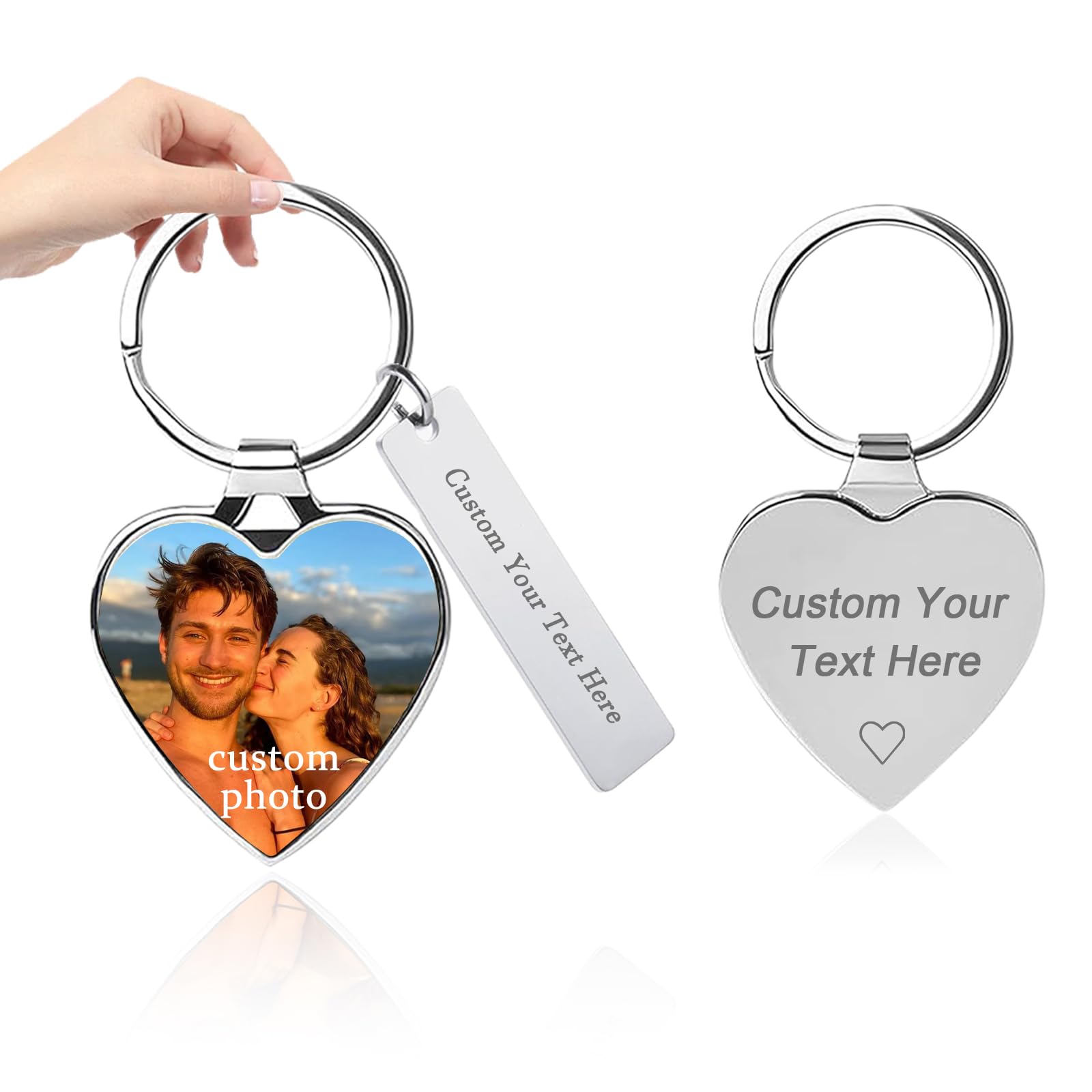Qsz Unisex Heart Shape Personalised Photo Keyring Custom Keyrings With Engraved Photo Text Personalized Gifts For Men Boyfriend Dad Friend (Heart Shape)
