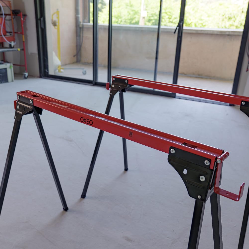 Lot de 2 tréteaux pliables léger - Capacité 760kg - Métal - Tréteaux pour atelier et chantier - Largeur 86cm - Ht 79cm