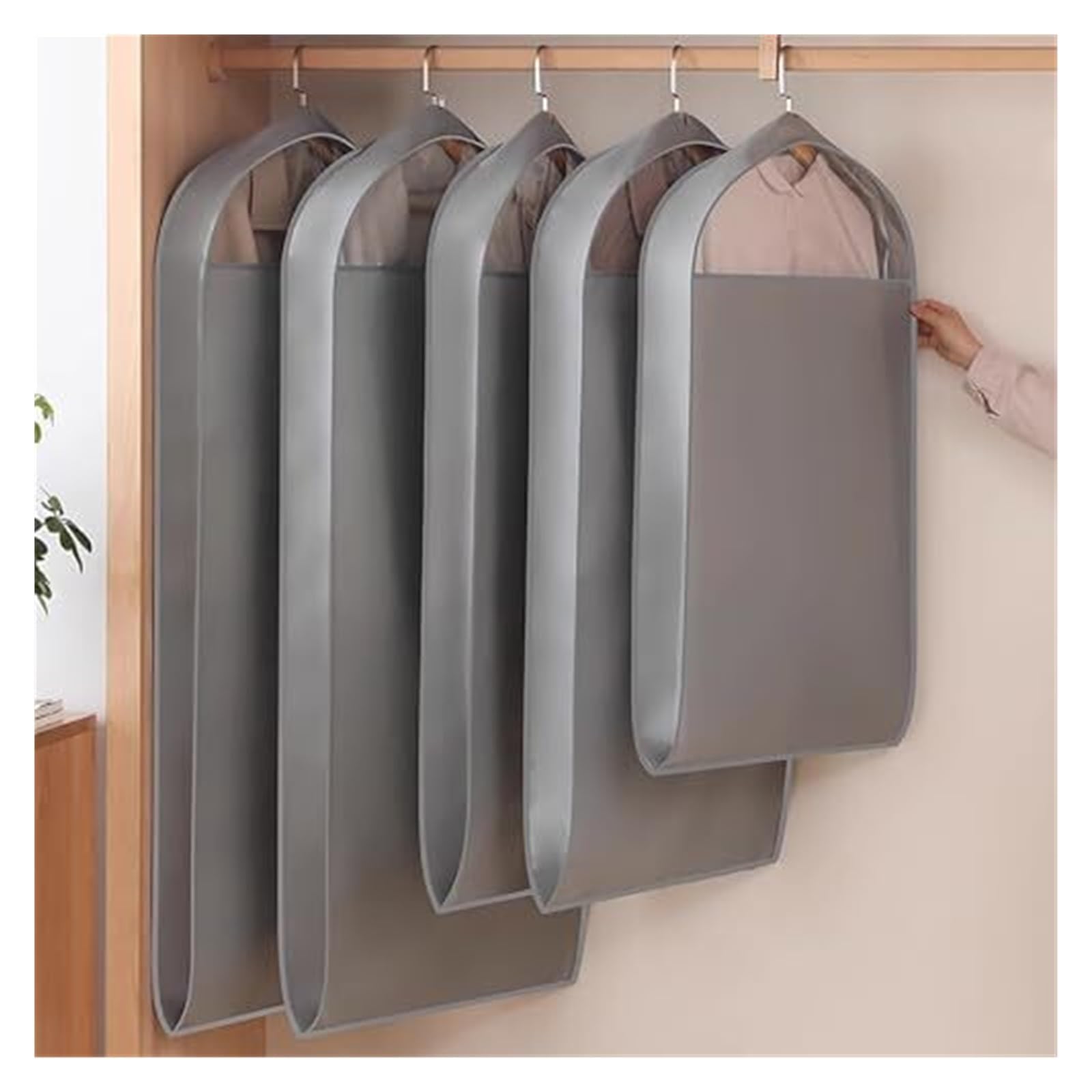 Custodie per Abiti, Custodia Porta Abiti, Borsa porta abiti in tessuto non tessuto traspirante con cerniera laterale, for cappotti, piumini e abiti(Beige)