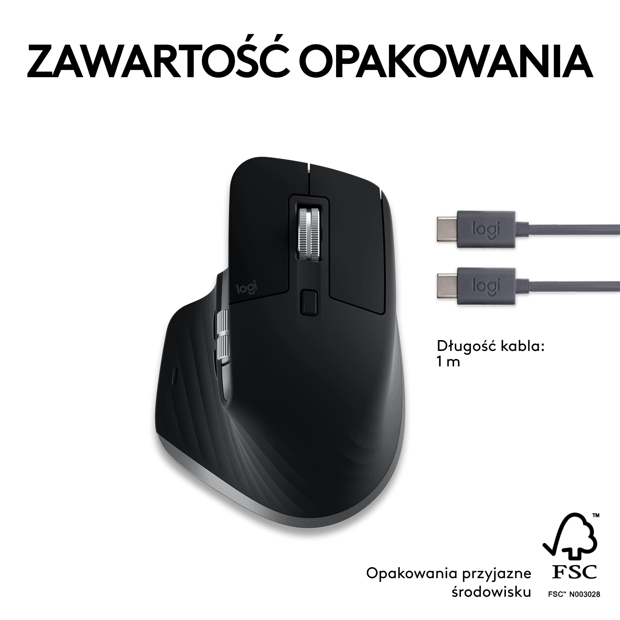 Logitech MX Master 3S Mac - ergonomiczna mysz bezprzewodowa | 8K DPI, działa na szkle, ciche kliknięcia, konfigurowalna, USB-C, Bluetooth, Apple, iPad - Space Grey
