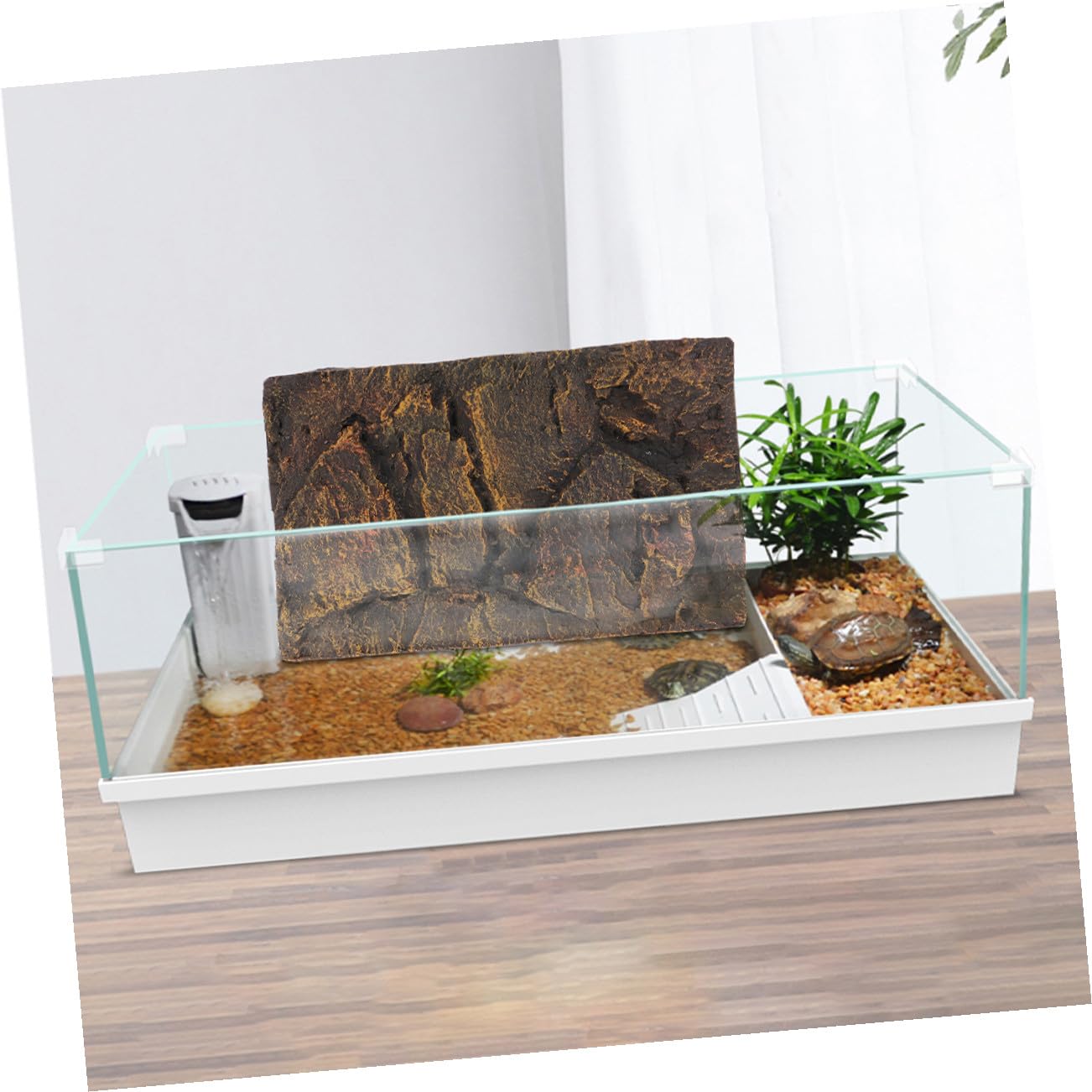 minkissy Fondo Decorativo 3D para Acuario de Tortugas de Agua, Tablero de PU Alta Simulación para Terrarios y Peceras, Paquete de 2 Piezas para Decoración