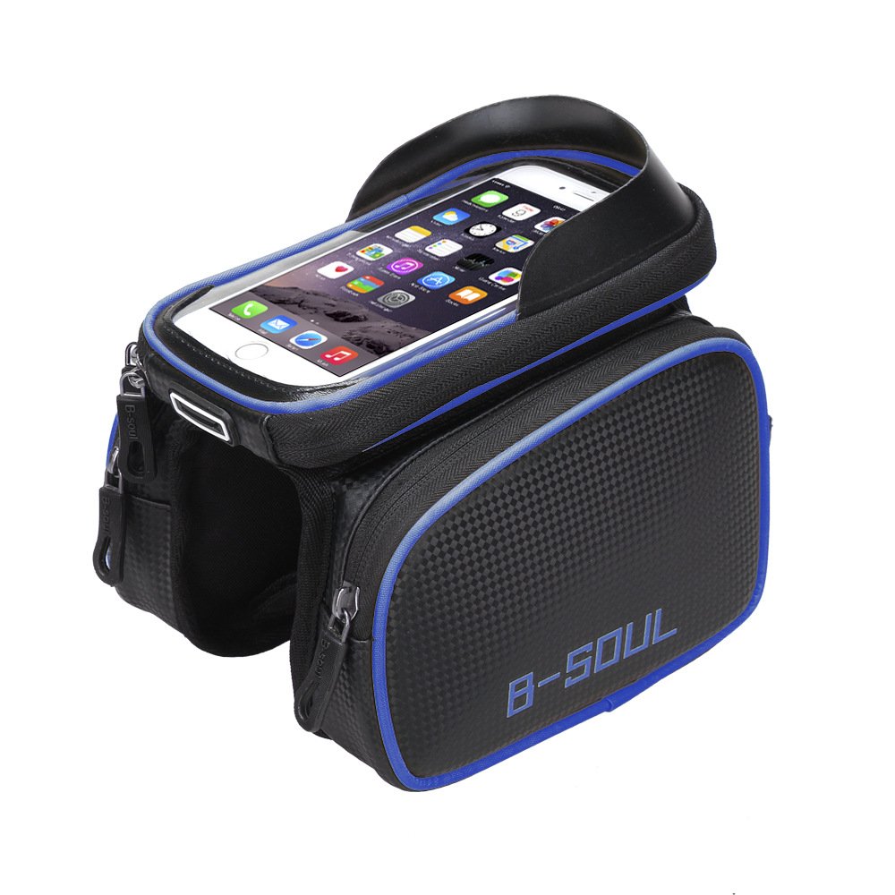 CFUN, Bike Frame Bag, Bike Phone Holder, Waterproof Bicycle Front Top Tube Pouch Cycling Crossbar Touchscreen Stroage Bag Fit Cell Phone Smartphones Below 6.2 inch (Blue)
