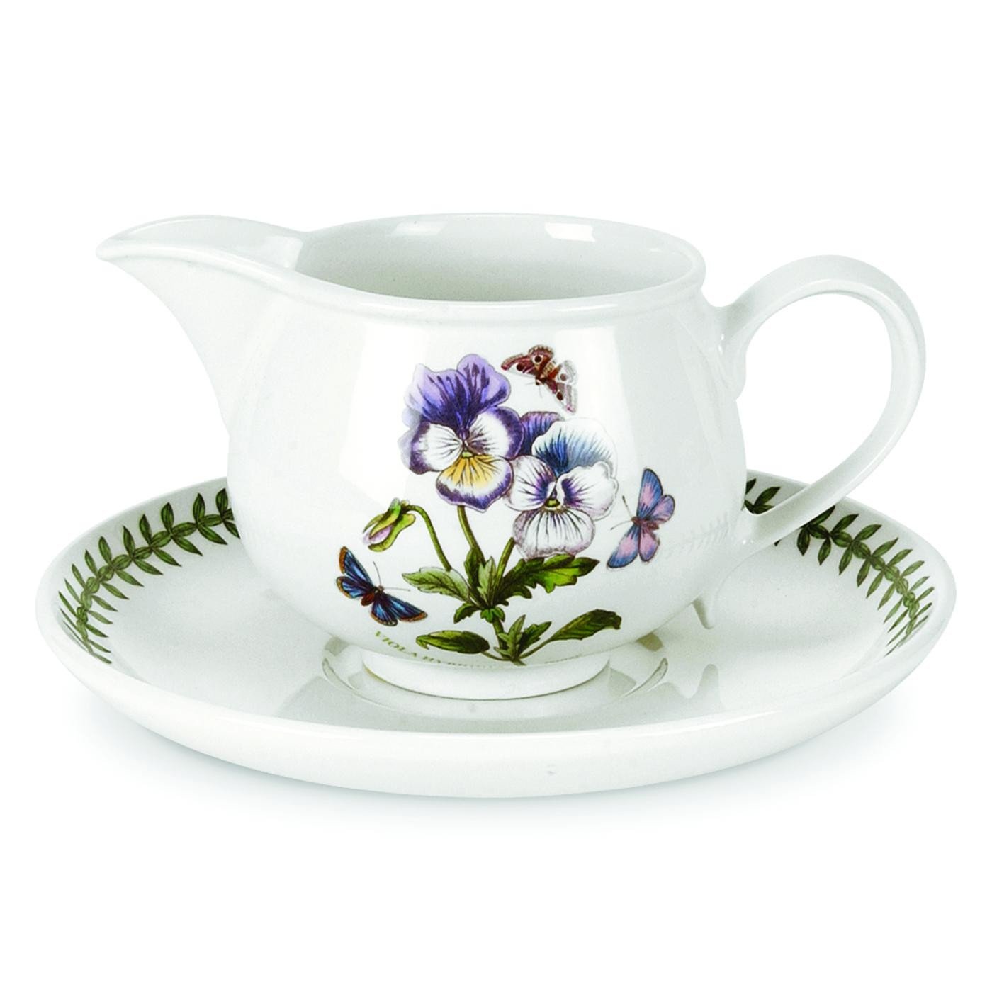BG08535 Botanic Garden-1 pt. Gravy Boat and Stand (Romantic Shape), Ceramic, White