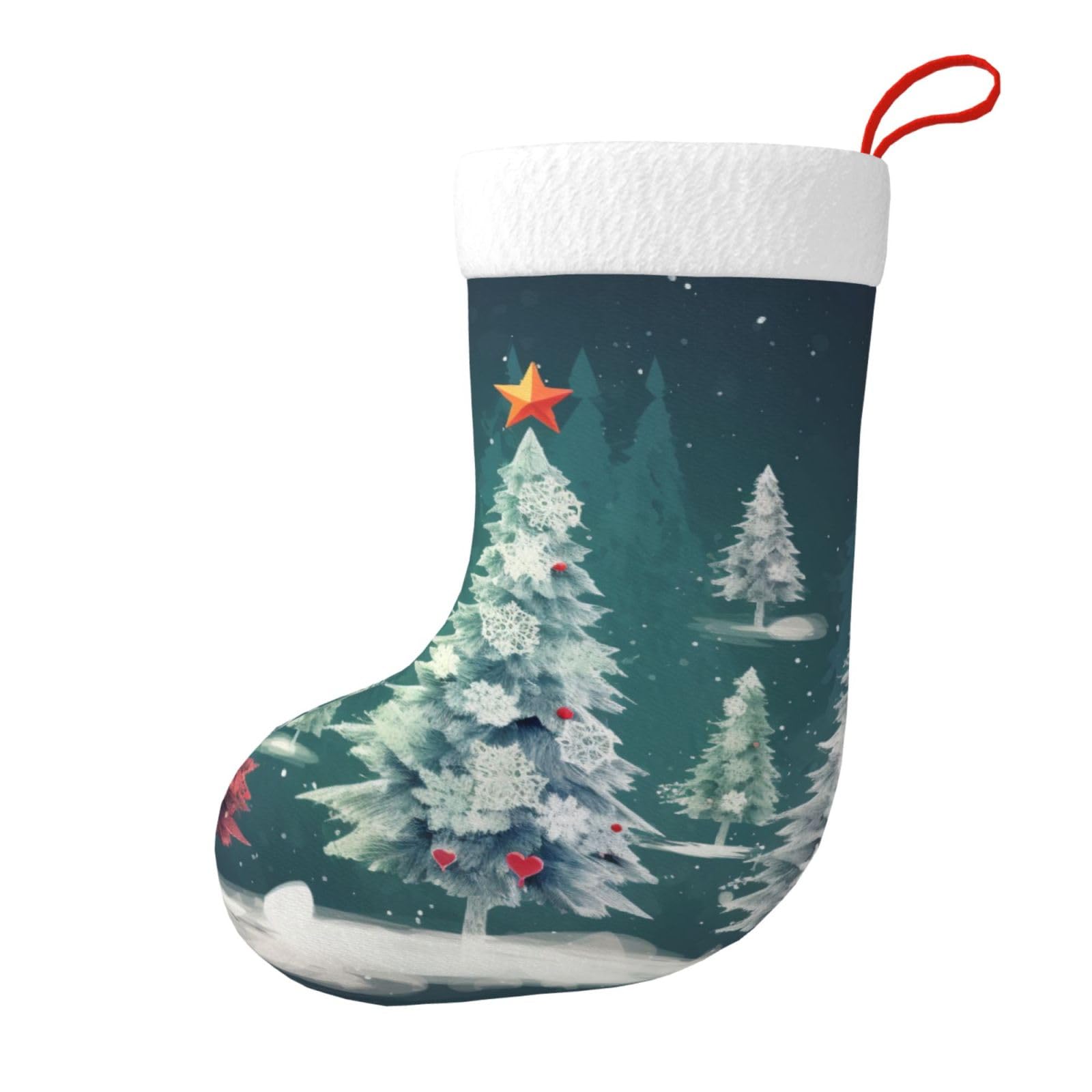Christmas Trees Print Christmas Stocking, 28x45cm Holiday Hanging Stockings for Fireplace, Tree Decorations, Gift Giving, and Party Festive Decor