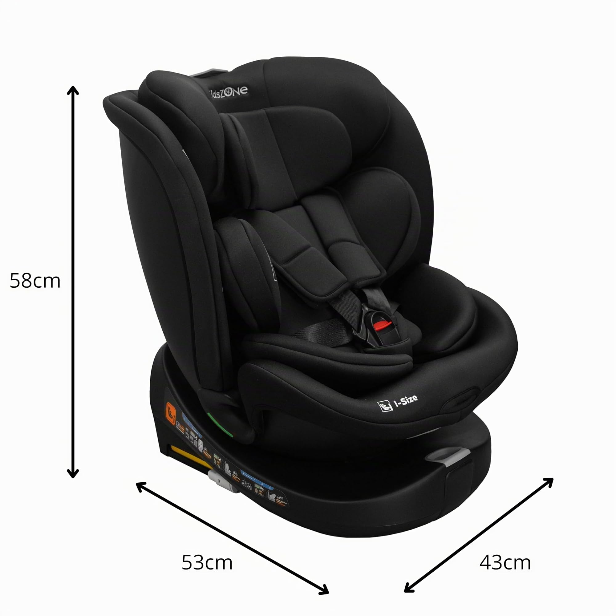 KidsZone C011 Silla de Coche Bebe 0 a 36 kg - Silla Bebe Coche Isofix 0 1 2 3 Giratoria 360°, 0-12 años, 40-150 cm - 8 posiciones de inclinación, Ajuste del reposacabezas 24cm, Negro