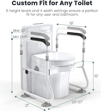 Toilet Safety Rails for Elderly, Adjustable Frame, 330 lb Capacity