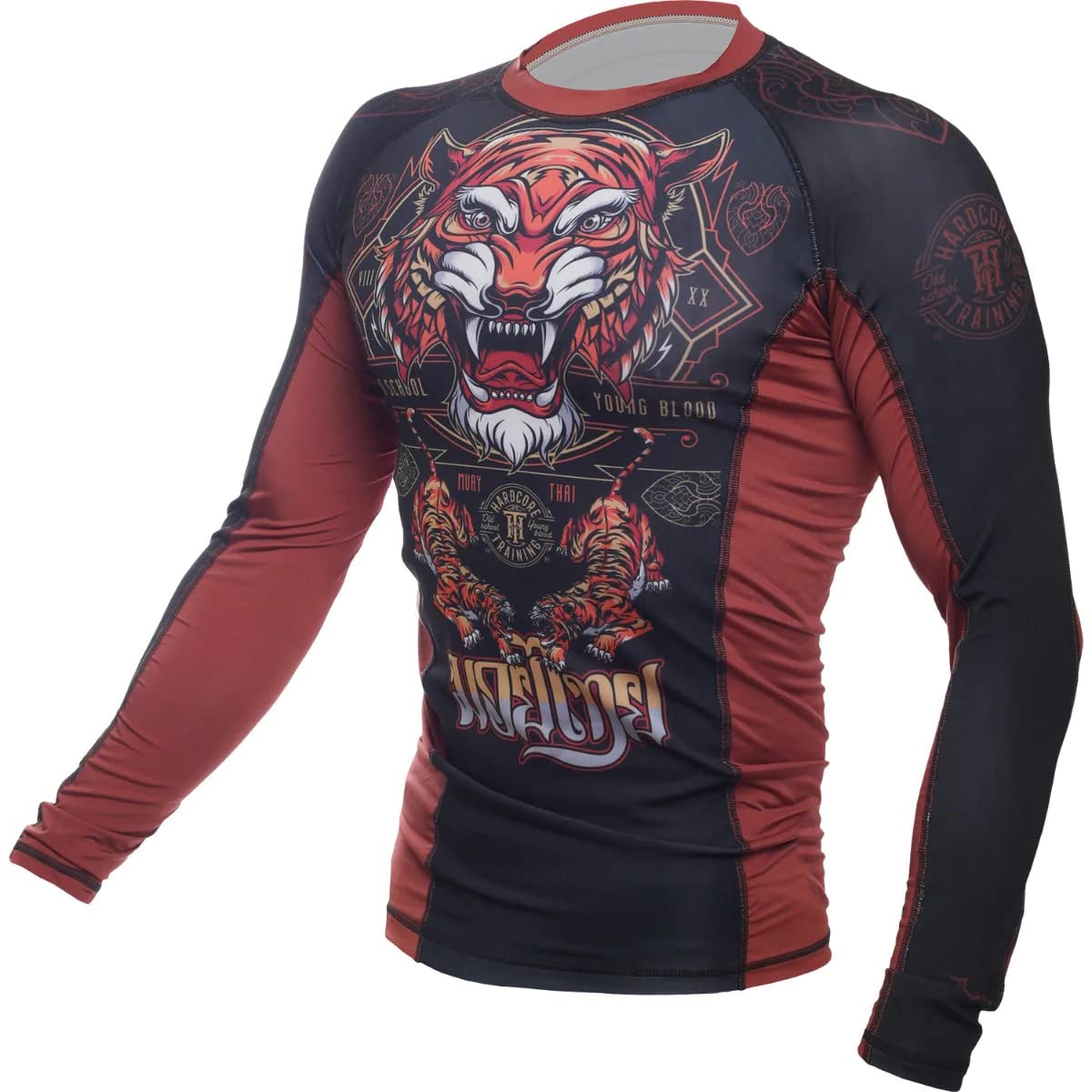 Hardcore Training Rash Guard Mężczyźni Kompresja Koszulka Długi Rękaw BJJ MMA No-Gi Obcisła Grappling Boks (DE/NL/SE/PL, Alfa, S, Regularny, Regularny, Brązowy)