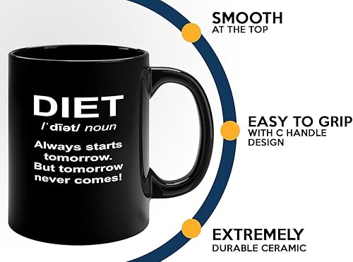 Miniatura 5 de Taza de café dietista de 11 onzas, color negro, con texto en inglés Always Starts Tomorrow, dietista nutricionista, nutricionista registrado