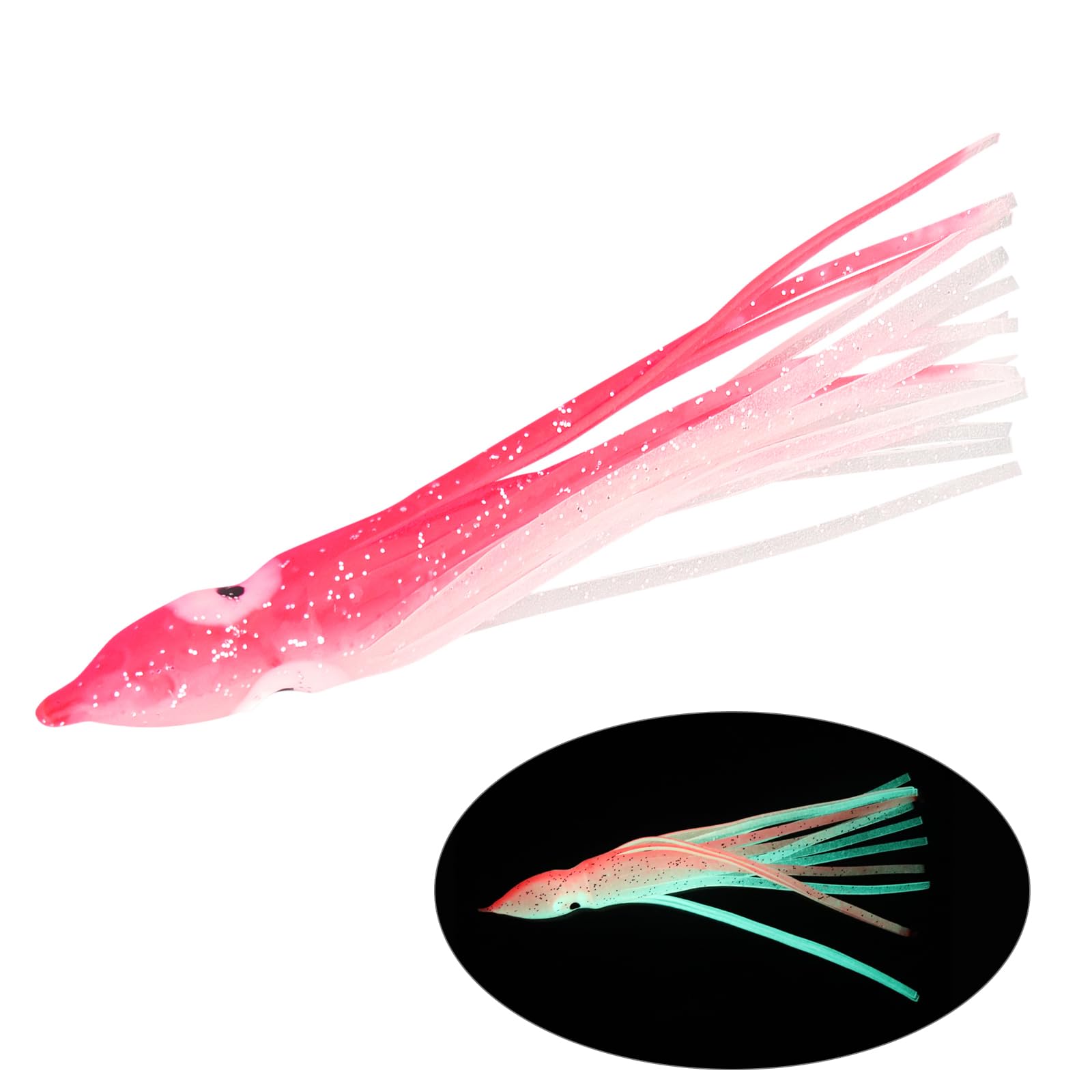 30pcs Leurres de pêche au calmar Lumineux, Jupes de Poulpe Lumineuses, Jupes de calmar, leurres de pêche à la traîne, appâts d'eau salée à la traîne, leurre de pêche Souple