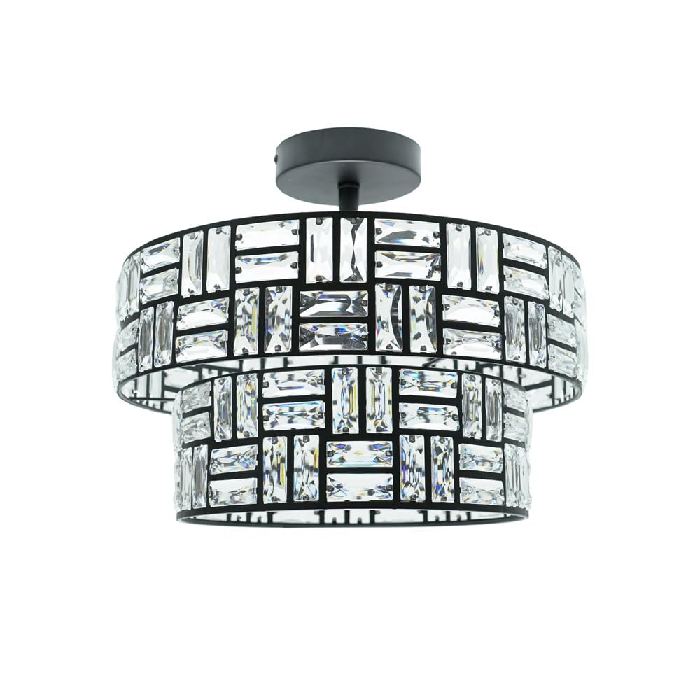ValueLights | Black/Clear Acrylic Jewel Tiered Design Ceiling Light Fitting for Living Room Bedroom Hallway | Ceiling Lights, Home Décor Essential | Included LED Bulb | Mains Wired