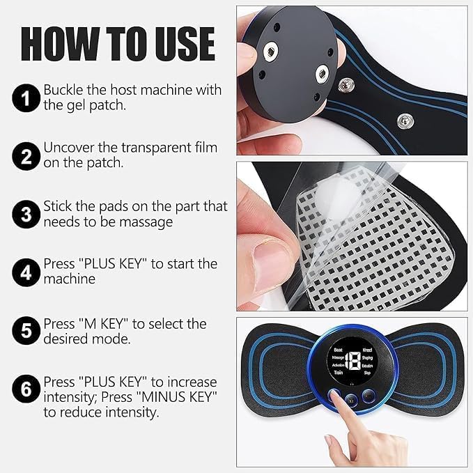 EMS mini butterfly massage - portable wireless pain relief and muscle discounts for neck, back, shoulders, feet and feet - 8 mode and 19 strength level - electric body massage for blood circulation