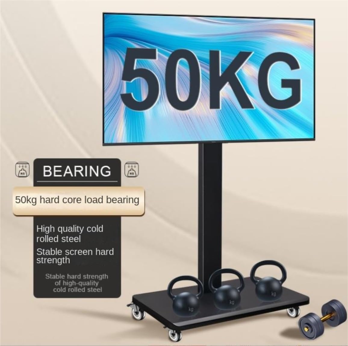 Soporte Para Tv Giratorio Para Televisores De 26 A 55 Pulgadas, Con Ruedas, Carrito Móvil Para Tv, Altura Ajustable, Soporta Hasta 60 Kg (132 Lbs), Soporte Para Tv Para Sala De Estar, 70 X 43 X 146 C
