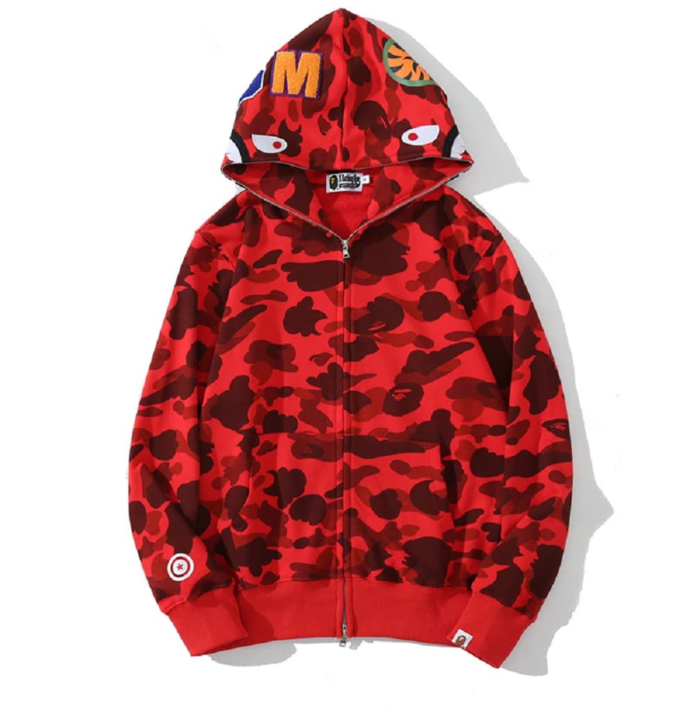 Hombres Shark Hoodie Hooded Sudaderas con Capucha con Cremallera Sudadera de Manga Larga con Estampado de Tiburón Shark Head Zipper Camuflaje Chaquetas Sweatshirt Hip Hop Tops S-5XL