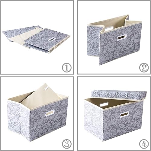 Miniatura 4 de PRANDOM - Cajas de almacenamiento plegables con tapa, de tela decorativa con asas y divisor para organizar la habitación, armario, sala de estar de