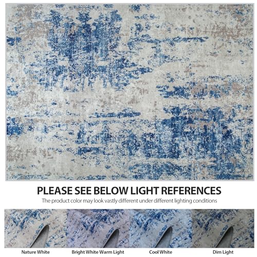 5x8 Area Rugs for Living Room Rug Washable: Abstract Rug for Dining Room Bedroom Carpet Non Slip 5 by 8 Indoor Modern Nursery Home Office Blue Grey White
