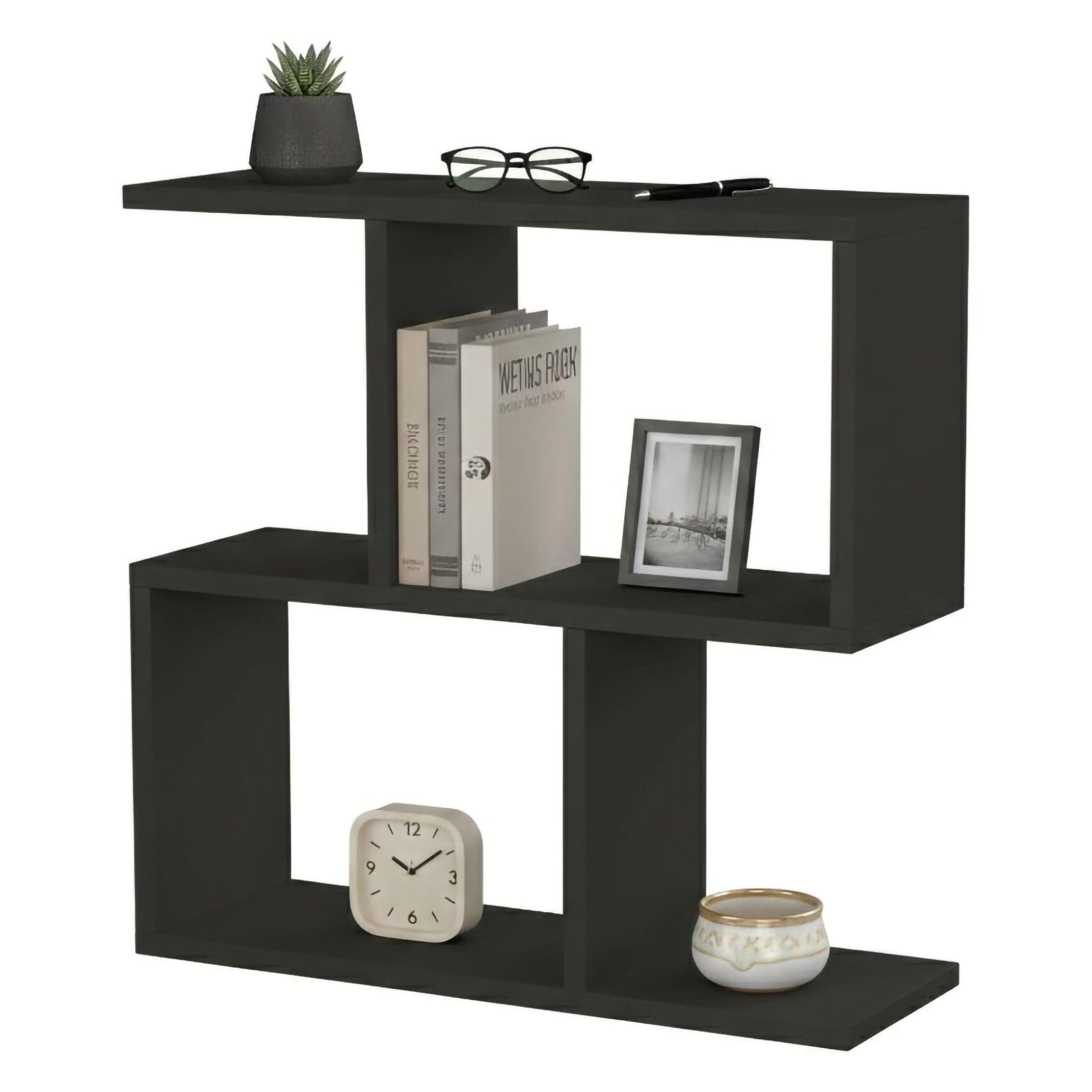 Dmora - Tavolino da salotto Polyh, Tavolo basso da caffè, Portariviste per divano, Ripiano da soggiorno, 60x20h60 cm, Antracite