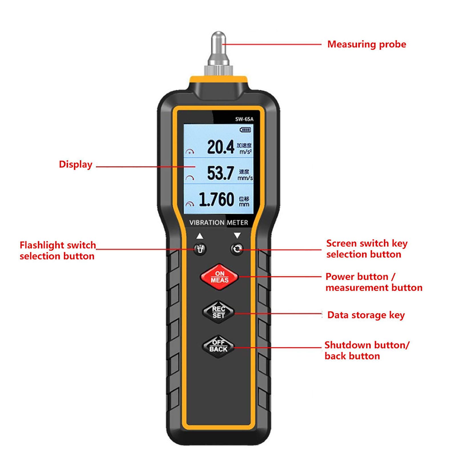 SW-65A Misuratore di Vibrazioni Digitale Portatile Tester Dispositivo di Monitoraggio per Macchine di Misura Misuratore di Vibrazioni PortatileSW-65A di PortatileMisuratore di