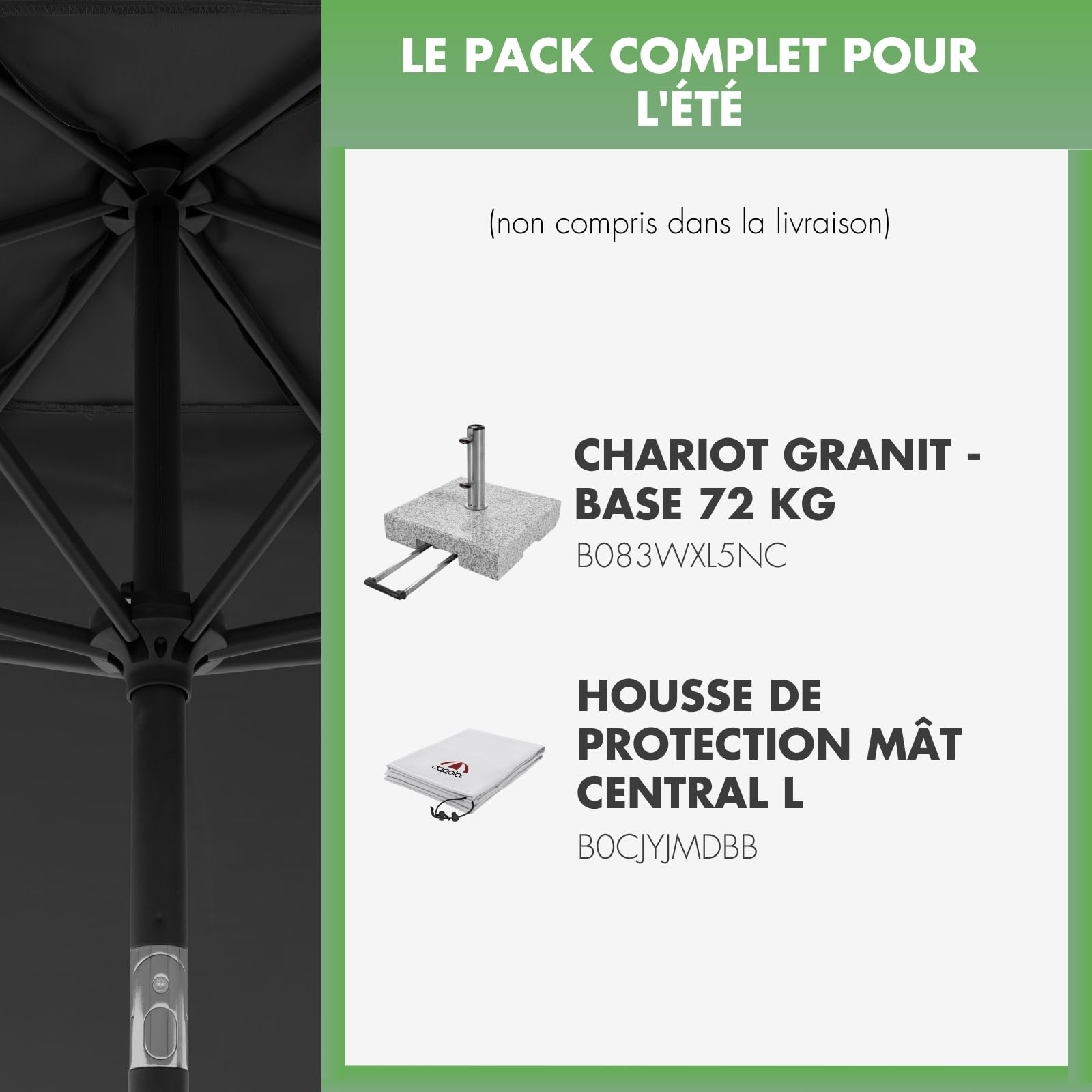 Doppler Parasol Jack 300x200cm gris foncé - rectangulaire pour balcon & terrasse - pliable - à manivelle - de jardin basculant
