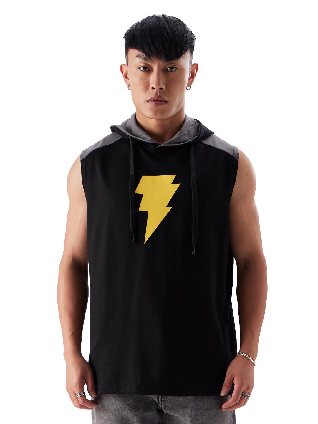 The Souled Store Official Black Adam: Anti Hero Mens and Boys Regular Fit Sleeveless Graphic Print Cotton Hooded Vest