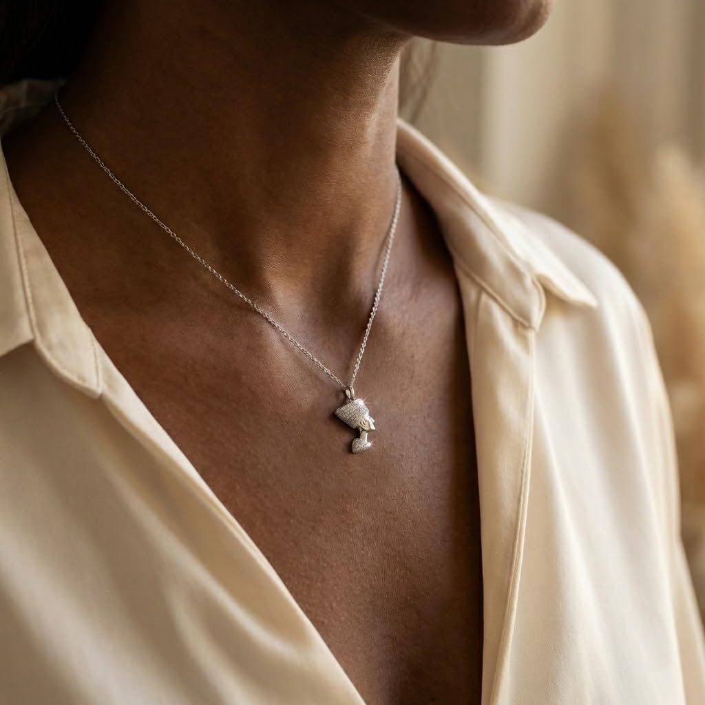 Silver Egyptian Nefertiti Pendant with Cubic Zirconia Stones - 925 Sterling Silver - Nefertiti Jewelry - Egyptian Charm - Queen Pendant