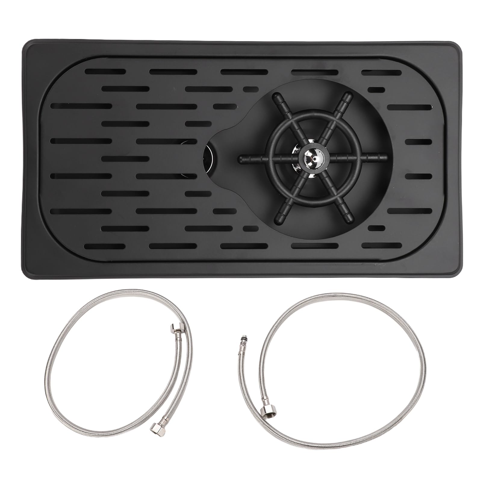 Duokon Enjuagadora de Fregadero de Vidrio de Acero Inoxidable con Chorros de Agua a Alta Presión Limpia y Drena Automáticamente las Aguas Residuales para Cafetería, Bar, Uso Doméstico (BLACK)