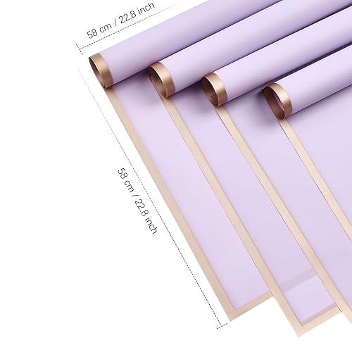 Miniatura 2 de Jutieuo 20 hojas de papel de regalo de flores moradas, impermeable, borde dorado, papel de regalo, suministros de floristería (22.8 x 22.8 pulgadas)