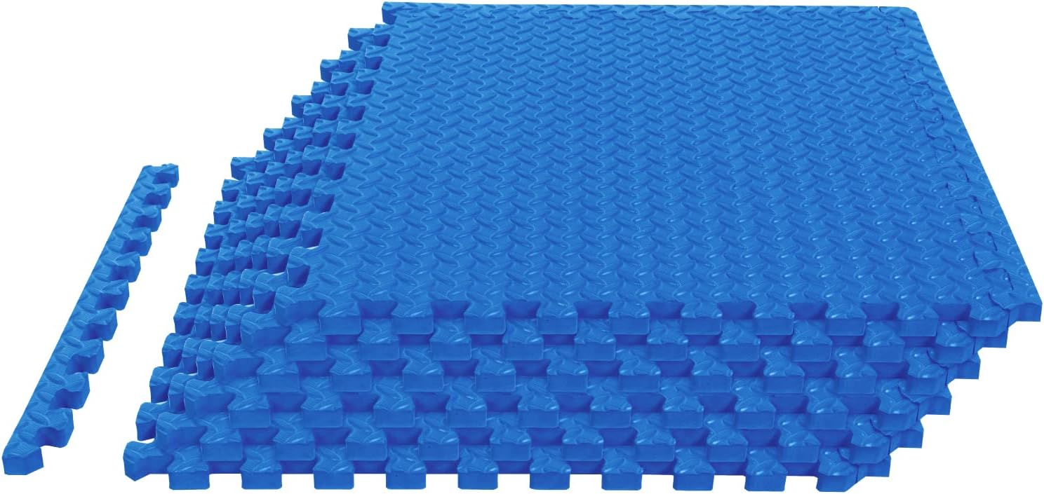 TCE AUPM005BU Interlocking Foam Mat Protective Exercise Workout Puzzle Floor Mat Tiles for Home Gym Equipment - 6 Pieces, 24 Square feet, Blue
