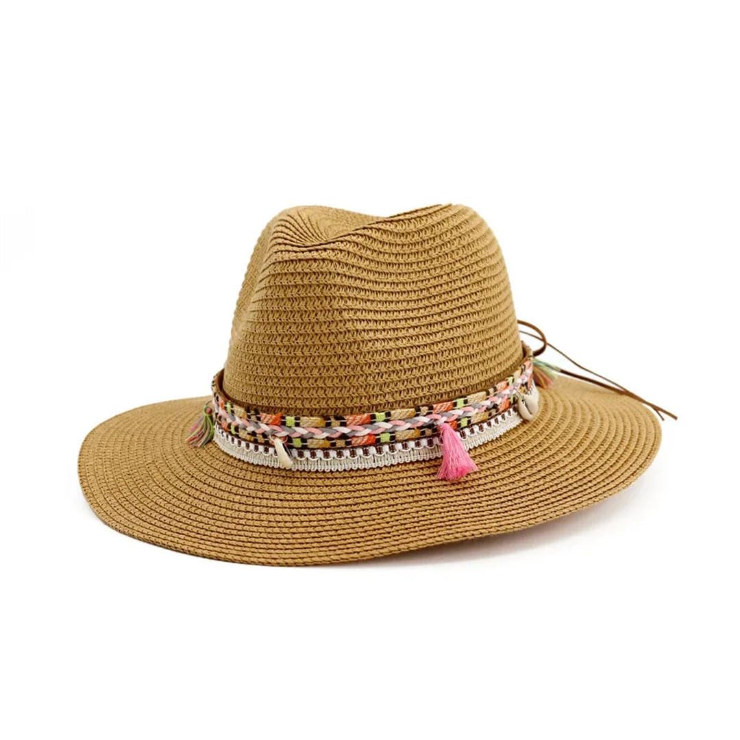 Sombrero de Paja para Mujer, Estilo Fedora, Informal, para Playa, Verano (Azul, 6 7/8)