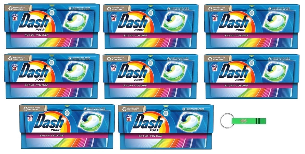 8x Dash Pods Salva Colore Waschmaschine Waschmittel in Kapseln, 31 Waschgänge - Garantieren Einwandfreie Sauberkeit Gegen Flecken + Beni Culinari Kostenloser Schlüsselanhänger