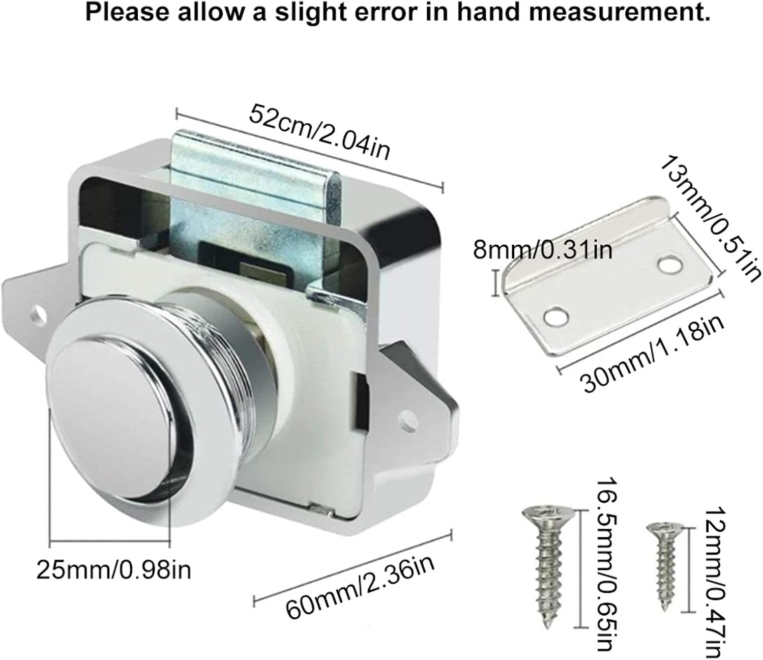 Push Button Latch Zinc Alloy Cabinet Door Push Button Locks Keyless Cabinet Lock for Drawers, Cabinets, Wardrobes, Caravan Doors(5 Pieces Silver)