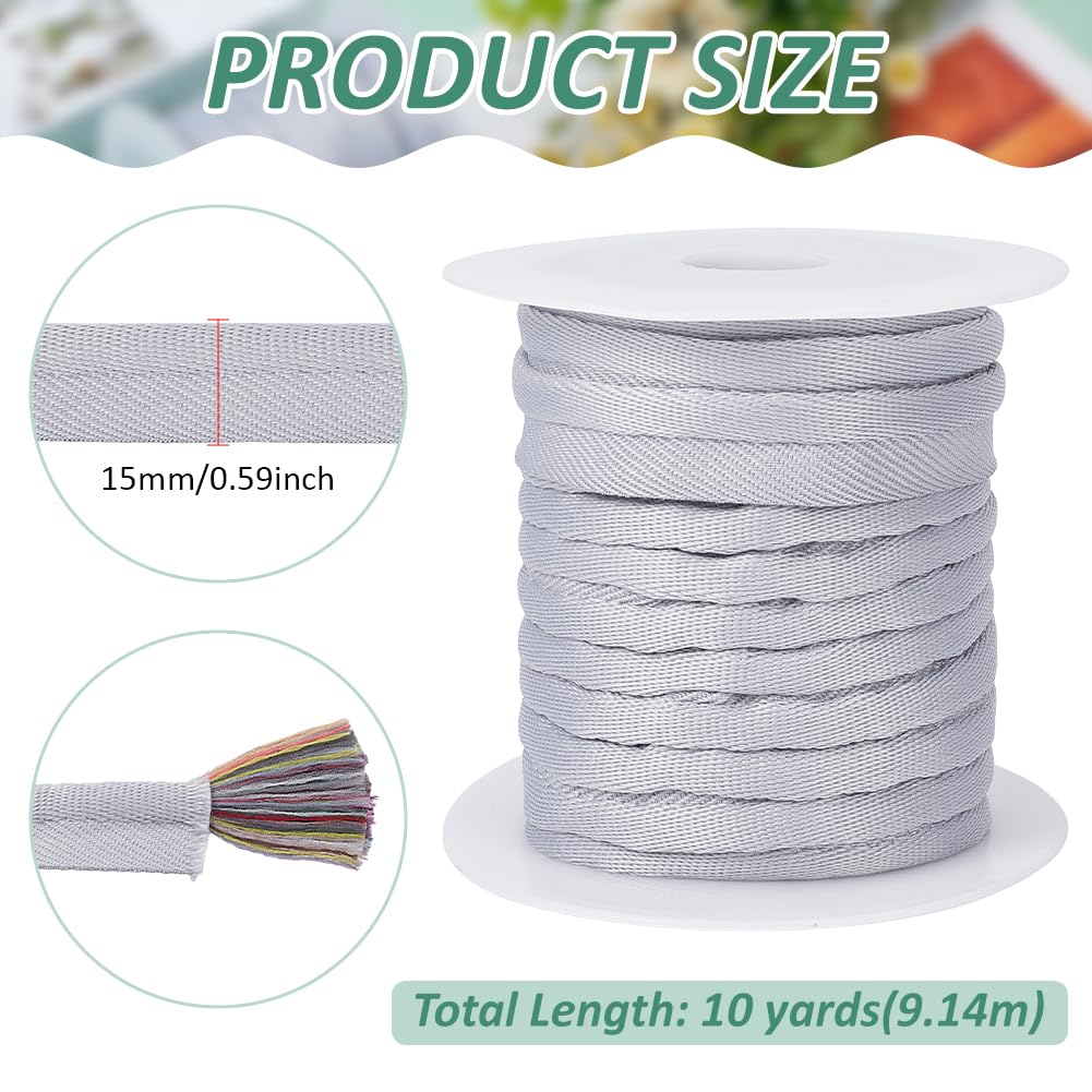 BENECREAT 10 Yard/9.14m Light Grey Piping Cord Trim, 15mm Polyester Bias Tape Piping, Upholstery Piping Trim for Sewing Lip Cord Trim - Image 2