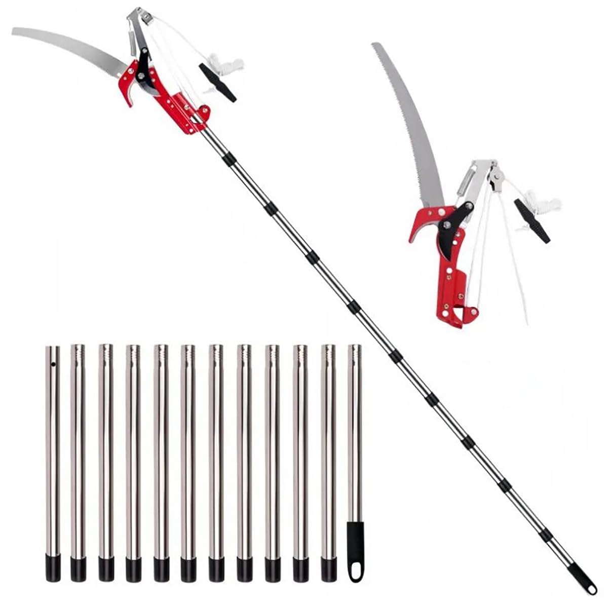 NEWFUN Pertiga Telescopica Podar,Sierra Podar,Pertiga Podar,82-528cm Tijeras de Podar Telescópicas 2 In 1，Herramientas Jardineria，Regulable en altura，Para esquilar en el jardín, recoger fruta