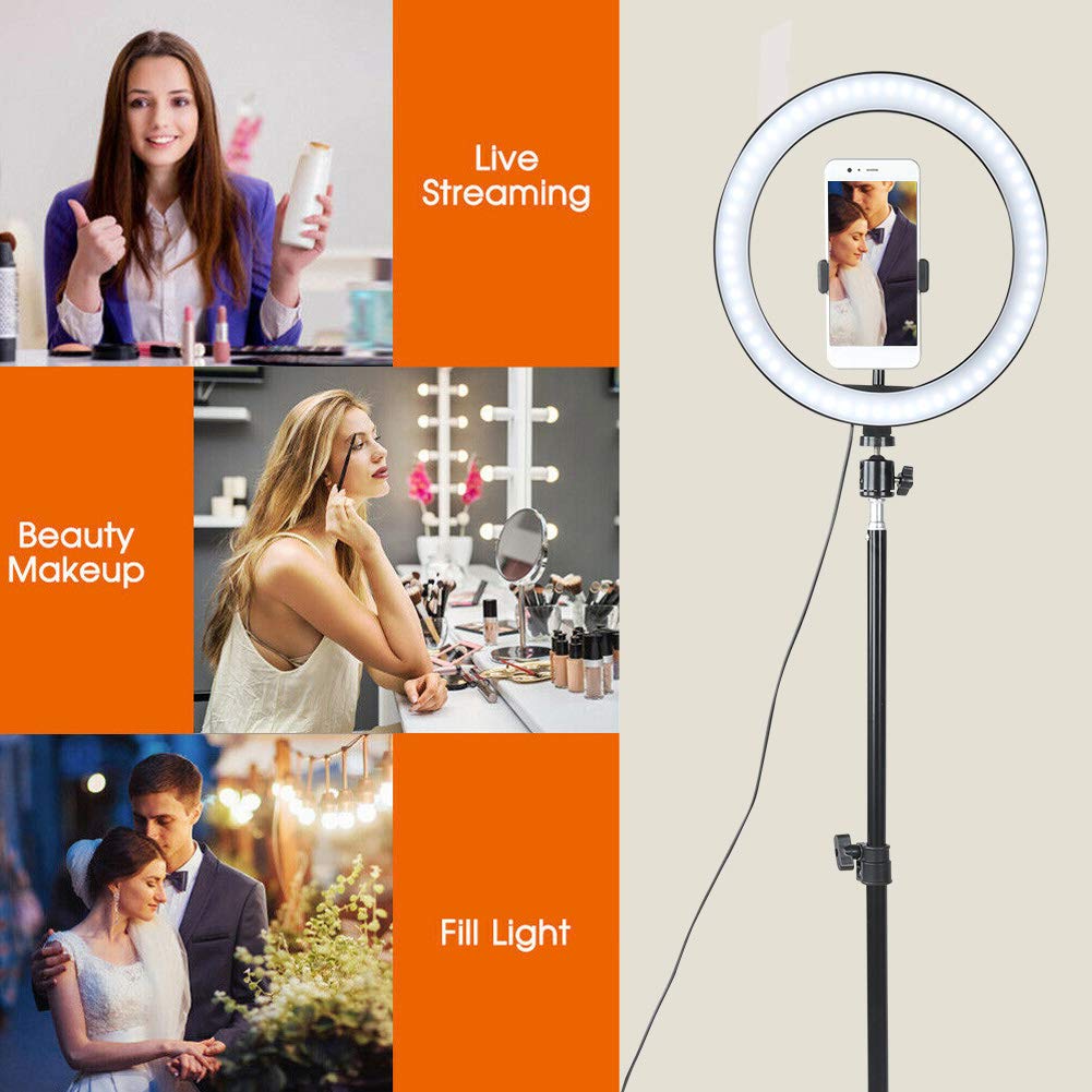Cocoarm Lampka pierścieniowa LED, 10 cali, przyciemniana pierścieniowa do selfie, USB, LED, statyw do YouTube, fotografii wideo, make-upu, portretów, vlogów, selfie