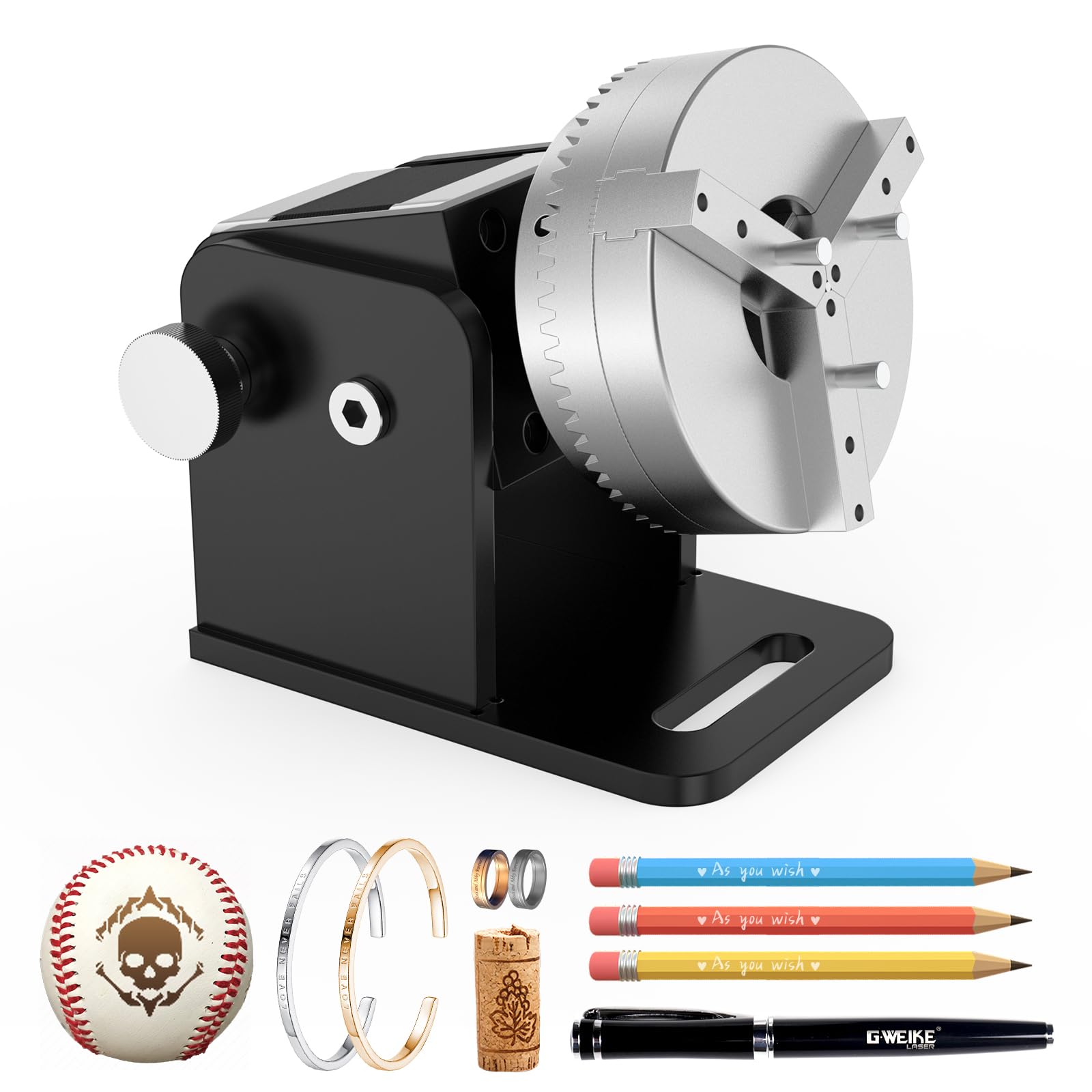 GWEIKE Chuck Rotary for G2/Plus/G2 Pro/G2 Max, Laser Engraving Machine Accessories Rotary - Suitable for Engraving Rings, Bracelets, pens, Small cylinders and Other Special-Shaped Items