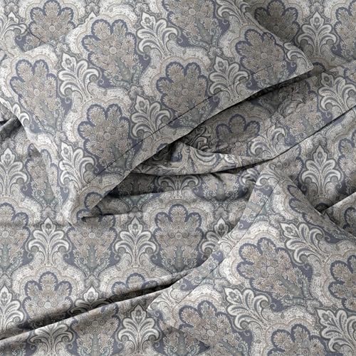 Image of LANE LINEN 200TC Double Size Bedsheet with 2 Pillow Cases|100% Cotton Ultrasoft Paisley 3pc Bedding Set-2.29 M x 2.54 M|Breathable & Wrinkle-Free|Sustainable & Eco Bedding Set- Blue