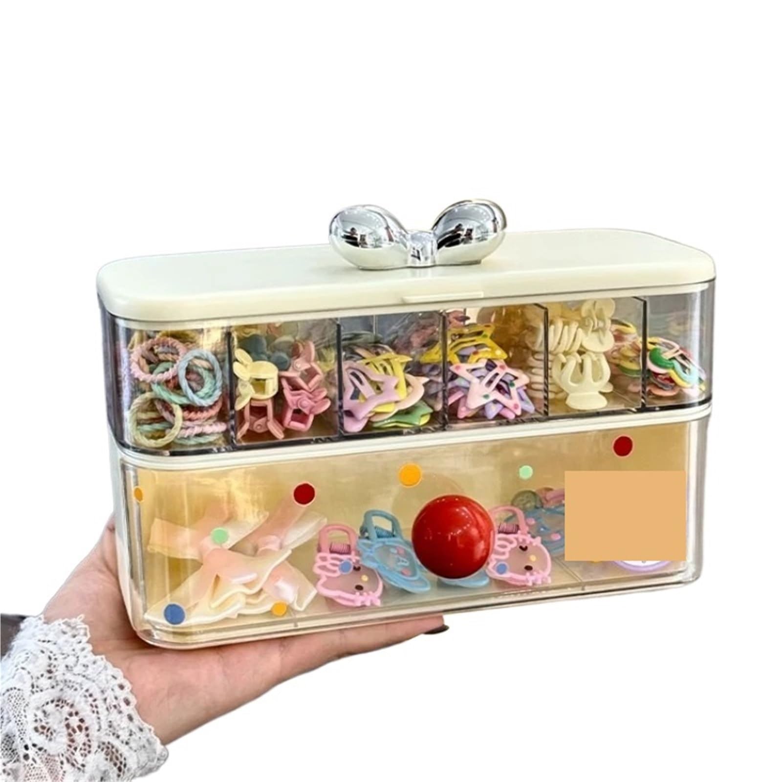 Haargummi Organizer Desktop-Haar-Accessoires-Aufbewahrungsbox mit großem Fassungsvermögen und Deckel, Schmuck-Organizer for Gummibänder, Haarnadeln(1pcs)